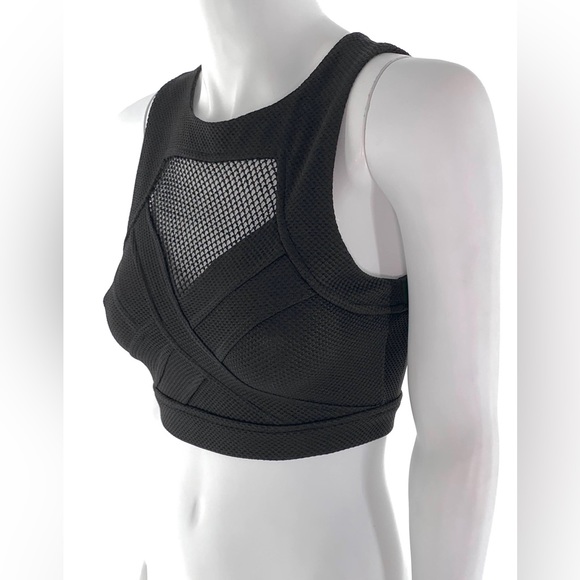 LuLu’s Black Stretch Crop Top Fishnet Panels Back Zip size M - Picture 1 of 11